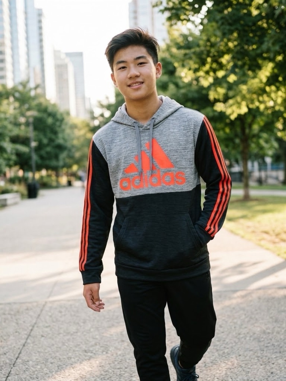 Adidas Youth Tech Fleece Hoodie Red and gray Size XL